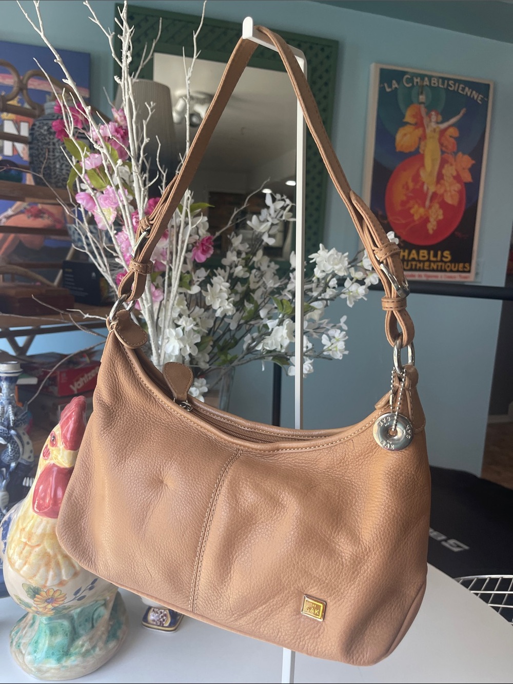 LeSac Soft Pebble Leather Shoulder Bag in Tan